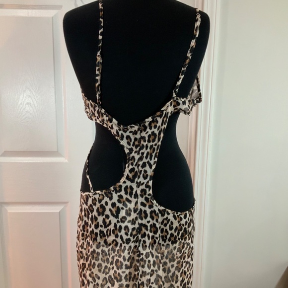 Pretty Little Thing Cut Out Brown Animal Print Maxi Dress Size 12 - Picture 7 of 11